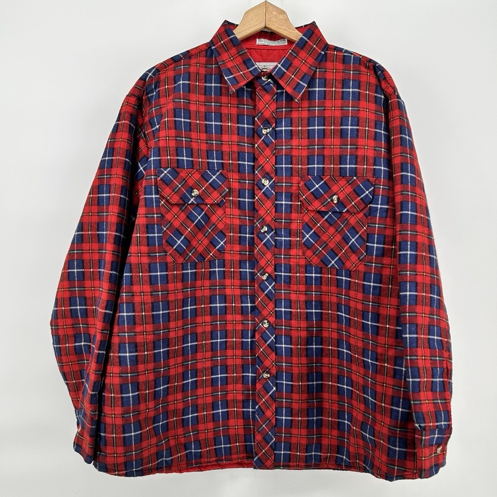 Northwest Territory Shacket‎ Mens XL Red Plaid Quilted Lined Flannel Vintage